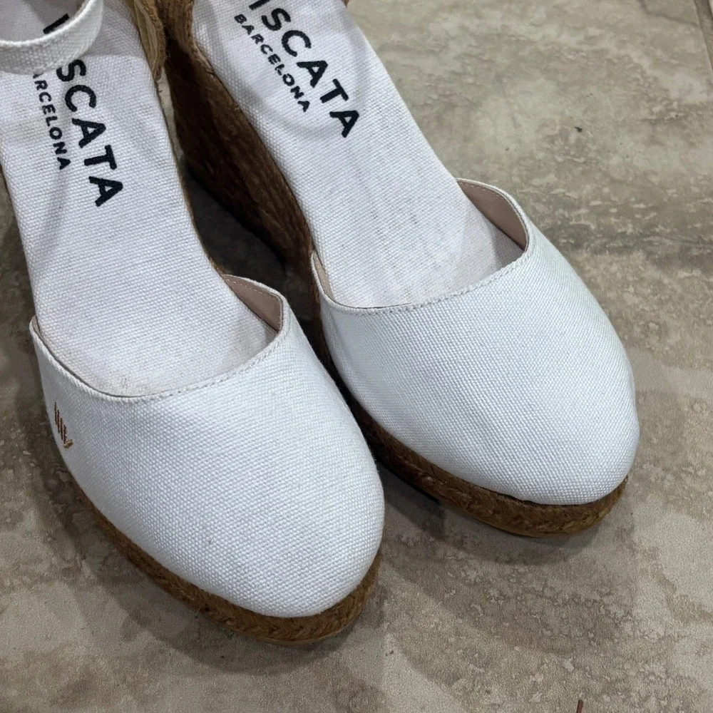 Viscata Barcelona White Canvas Espadrille Wedges Made in Spain Size 39